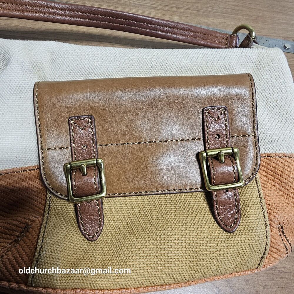 FOSSIL Tote Small Peach/Leather Canvas Hobo,Hand Bag Purse,  Pre-loved - Picture 15 of 16